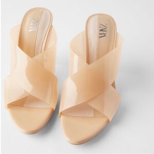 ZARA Nude Vinyl Mule Heels | Clear Strap Heels | Size 36 (US 5.5–6)